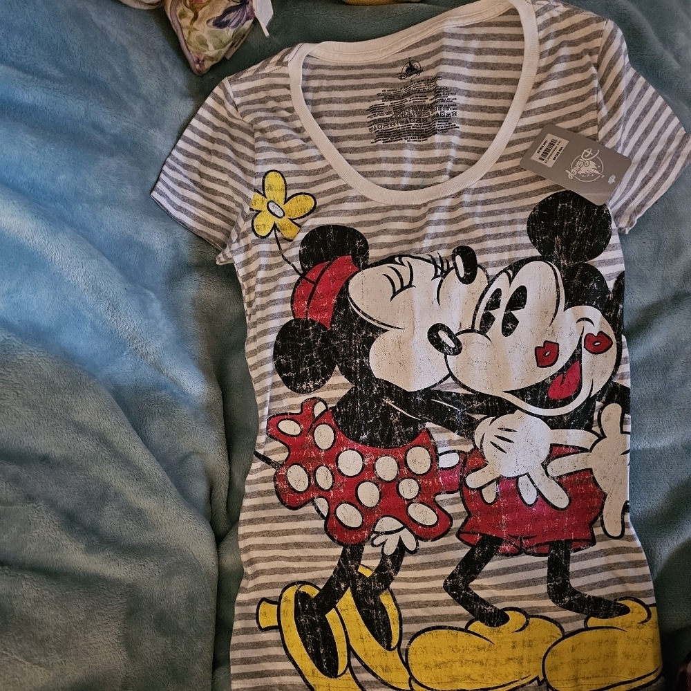 Disney Mickey & Minnie Gray Striped Kids Tee